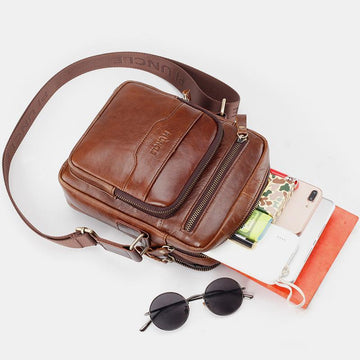 Vintage Oil-Tanned Leather Sling Bag for Men - Stylish Crossbody Shoulder Bag