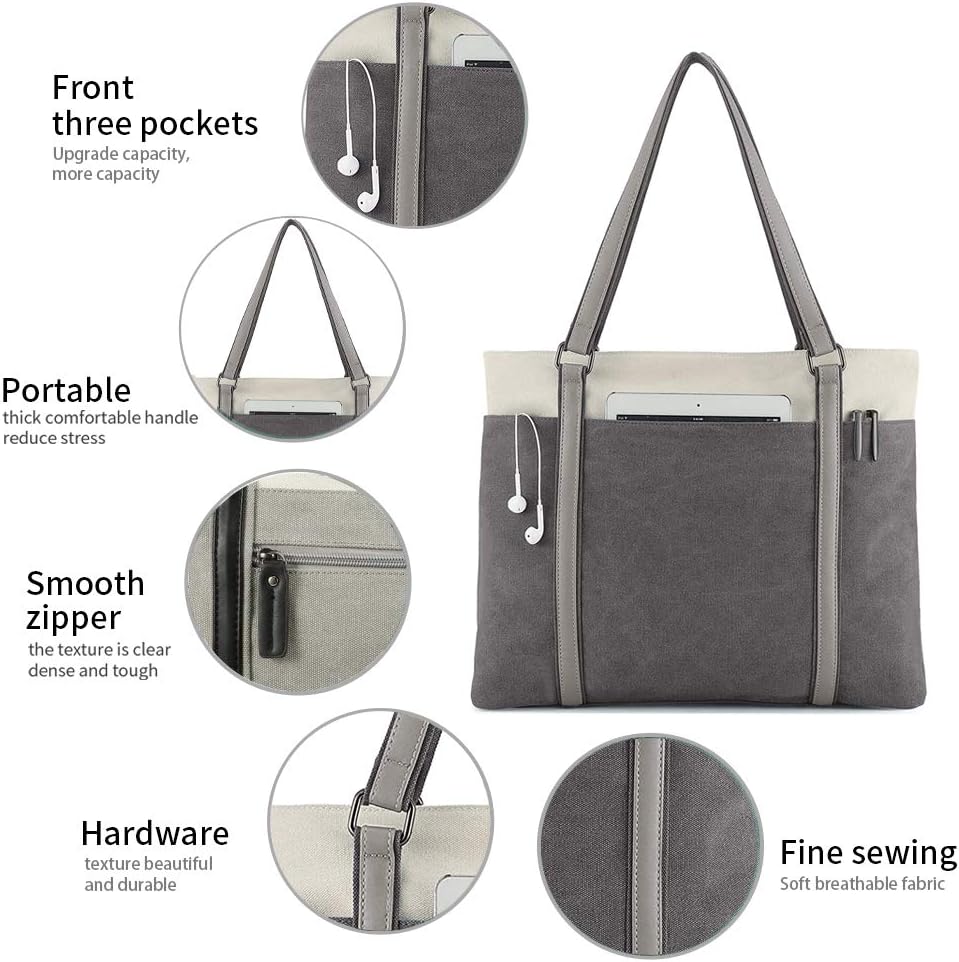 Women Laptop Tote Bag for Work – Lightweight Splice Canvas 15.6 Inch Handbag Purse - VOTVO