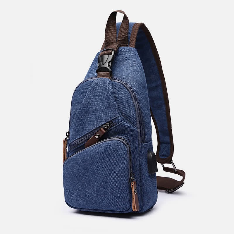 Canvas Sling Bag Crossbody Backpack – Casual Rucksack with USB Charging Port - VOTVO