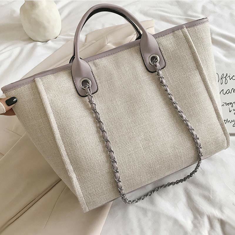 Crossbody Canvas Tote for Women – Chain Strap Bucket Bag - VOTVO