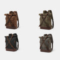 Unisxe Leather Canvas Waxed Backpack Travel Rucksack Waterproof Laptop Bag - VOTVO