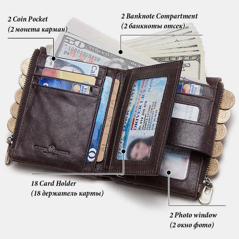 RFID Anti - Theft Large Capacity Genuine Leather Wallet with Chain – Secure & Stylish - VOTVO