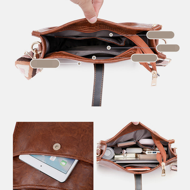 Vintage PU Leather Crossbody Bag for Women – Adjustable Shoulder Bag