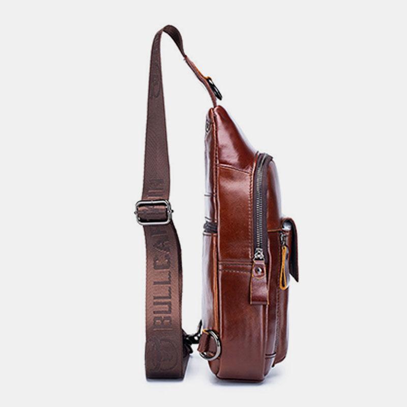 Genuine Leather Sling Chest Bag with Earphone Hole – Stylish & Practical Crossbody Shoulder Bag - VOTVO