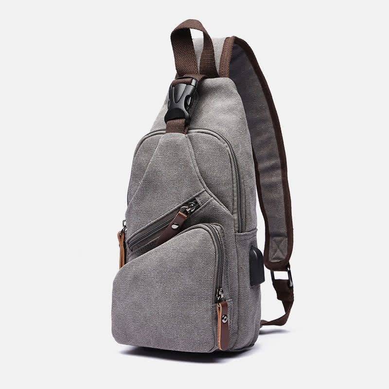 Canvas Sling Bag Crossbody Backpack – Casual Rucksack with USB Charging Port - VOTVO