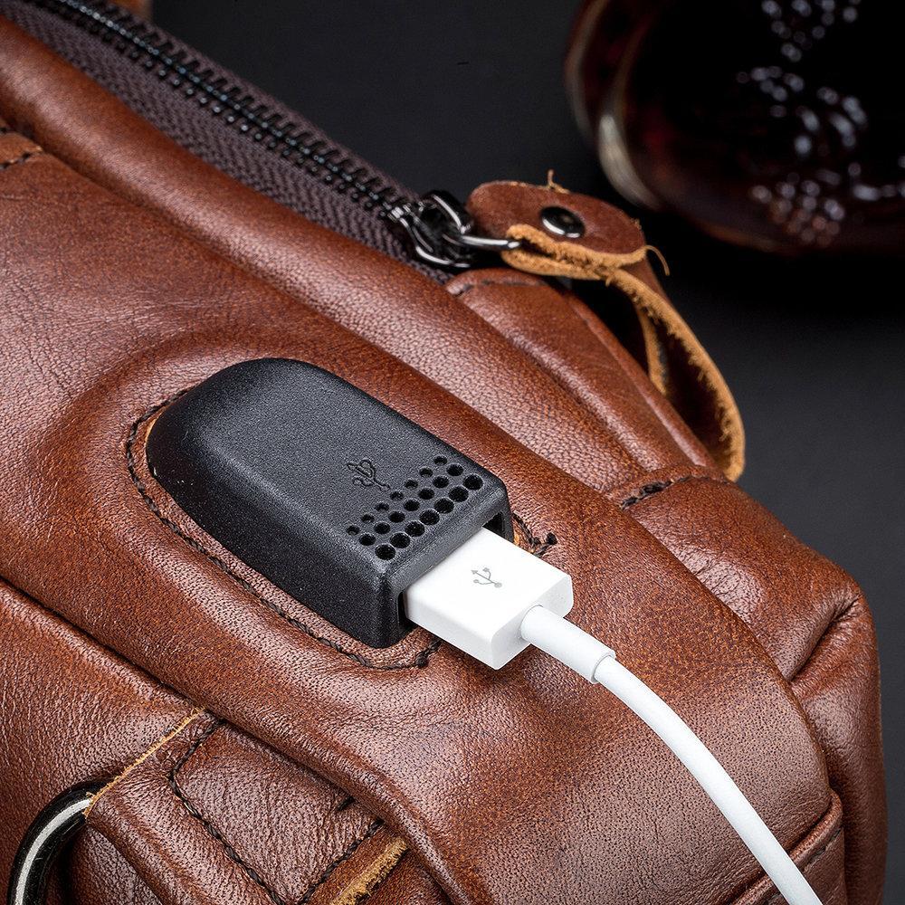 USB Charging Real Leather Sling Bag for Men – Crossbody Shoulder Bag with Adjustable Straps - VOTVO