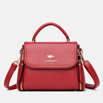 Medium Double Compartment Leather Satchel Handbag with Crossbody Strap – Stylish Top Handle Purse for Women
