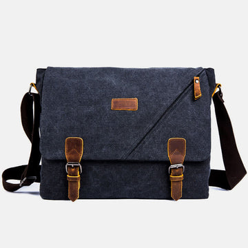Men's Canvas Messenger Bag – Retro Shoulder Crossbody Backpack with Genuine Leather Accents