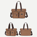 Multi - Pocket Canvas Tote Handbag for Women & Men – Retro Laptop Bag with Adjustable Straps - VOTVO