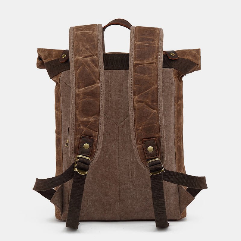 Unisxe Leather Canvas Waxed Backpack Travel Rucksack Waterproof Laptop Bag - VOTVO