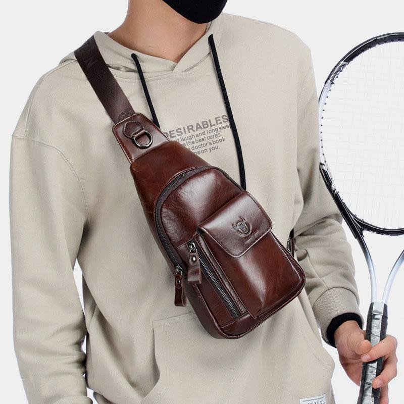 Genuine Leather Sling Chest Bag with Earphone Hole – Stylish & Practical Crossbody Shoulder Bag - VOTVO
