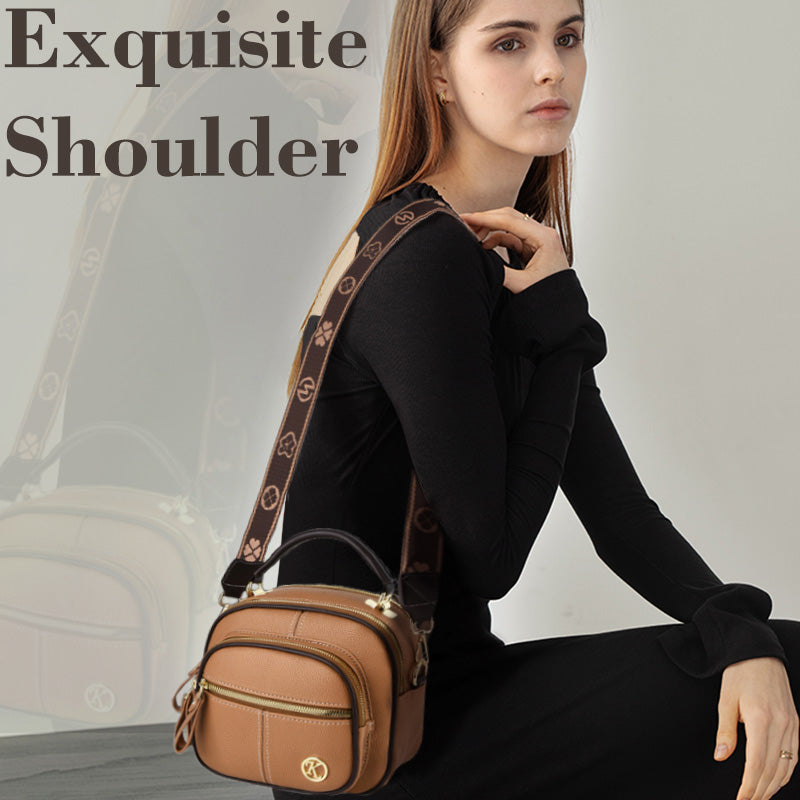 Classic Multifunctional Compartments Adjustable Wide Shoulder Strap PU Leather Crossbody Bag - VOTVO