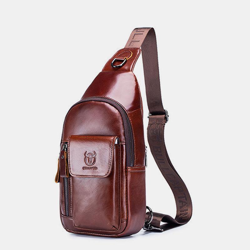 Genuine Leather Sling Chest Bag with Earphone Hole – Stylish & Practical Crossbody Shoulder Bag - VOTVO