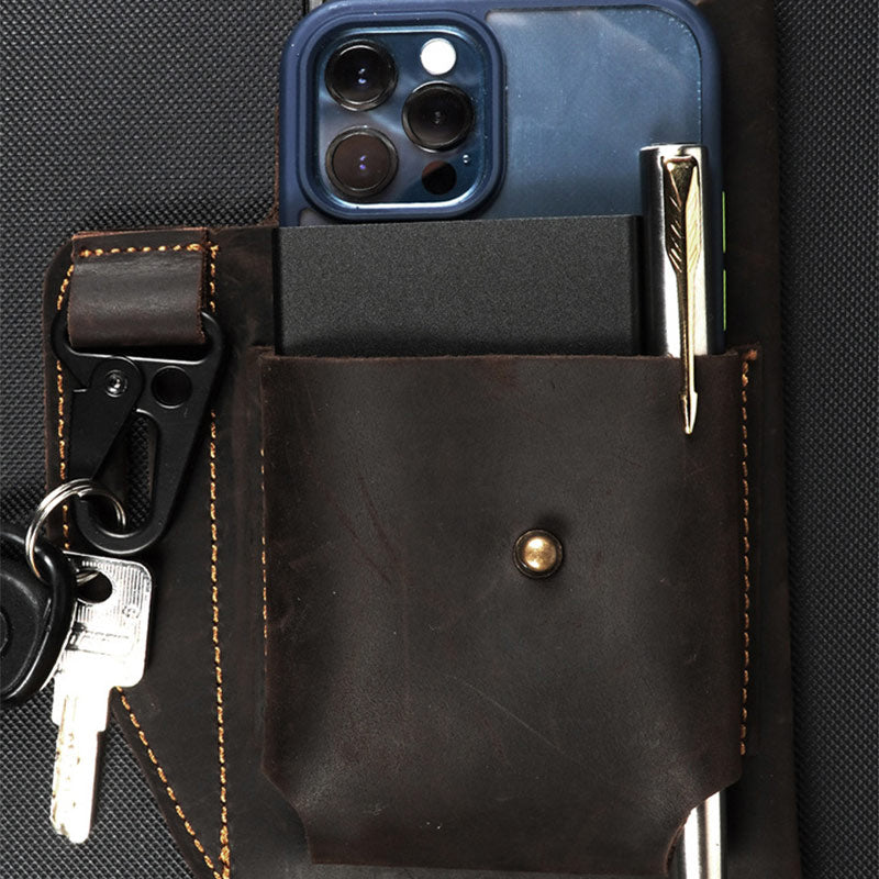 Vintage Leather Waist Phone Bag with Keychain | Outdoor Activity & Daily Use | Genuine Leather - VOTVO