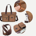 Multi - Pocket Canvas Tote Handbag for Women & Men – Retro Laptop Bag with Adjustable Straps - VOTVO