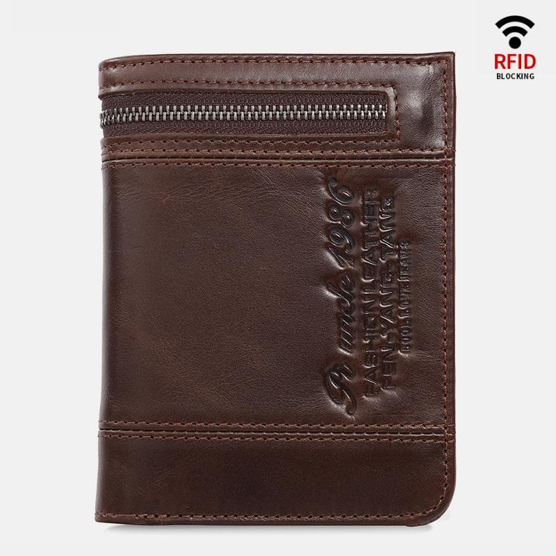 RFID Large Capacity Bifold Wallet for Men – Retro Genuine Leather with 20 Card Slots & Zipper Pockets - VOTVO