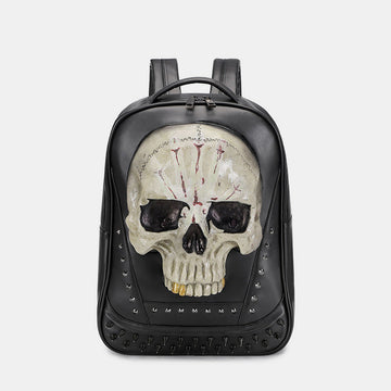 3D Leather Skull Laptop Backpack – Steampunk Rivet Travel & College Bag