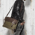 Messenger Bag for Men – Canvas Vintage Crossbody Handbag with Crazy Horse Leather, Casual Business Document Bag - VOTVO